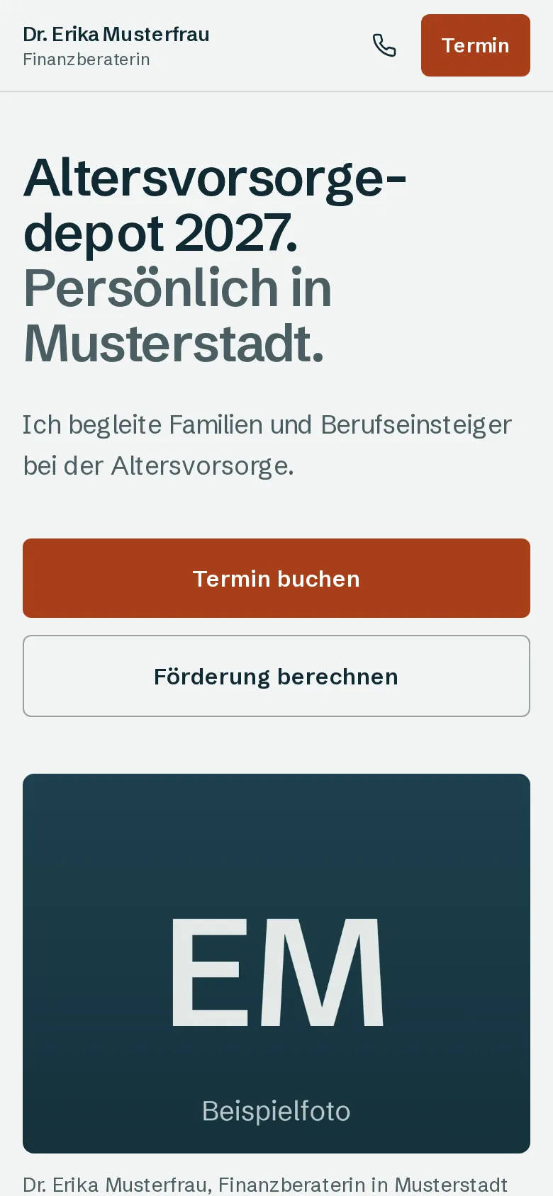 Beispielseite von Erika Musterfrau auf dem Smartphone